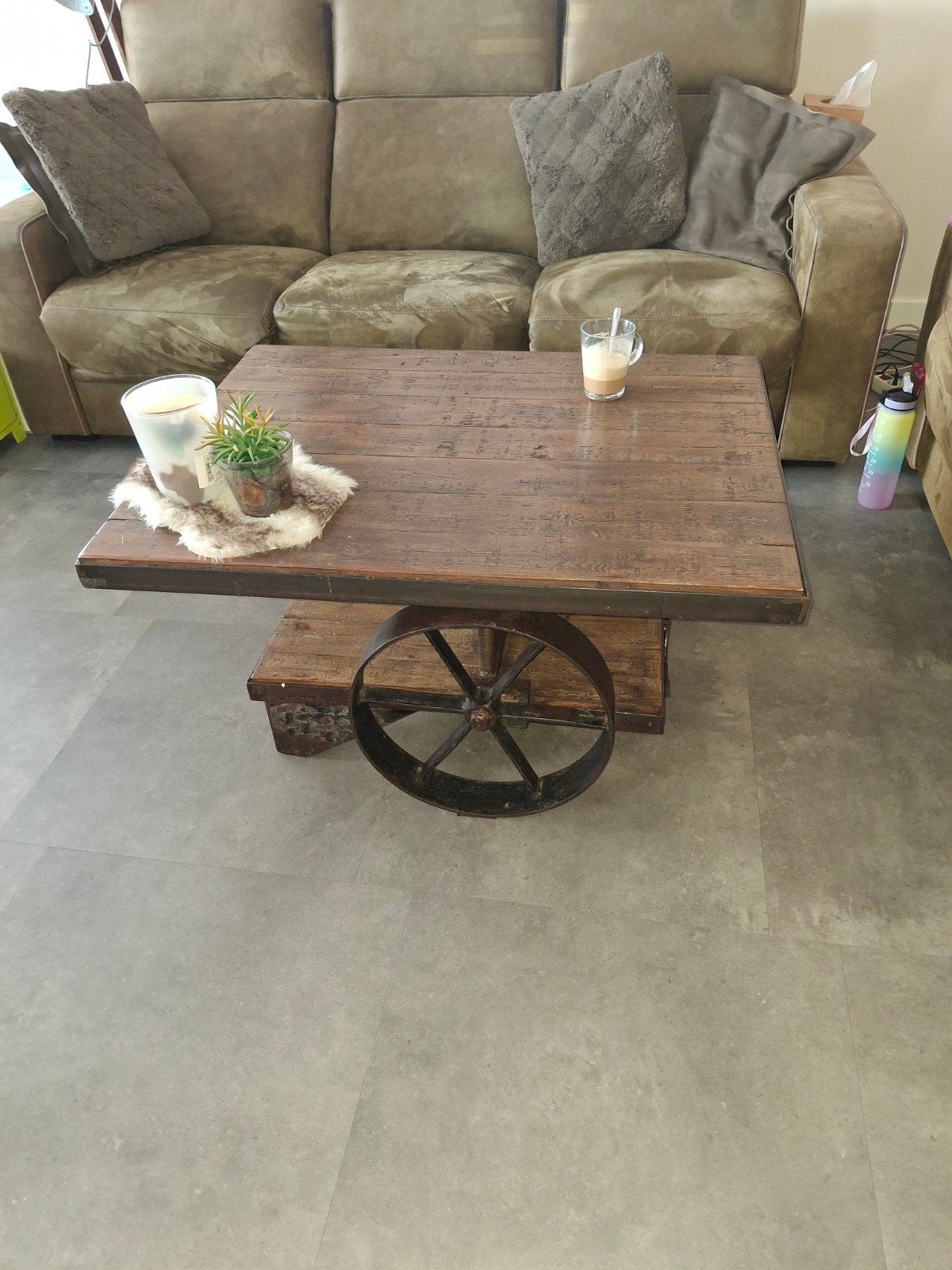 mooie stoere salontafel van hout en metaal, Ophalen, 100 tot 150 cm, 50 tot 100 cm, Metaal