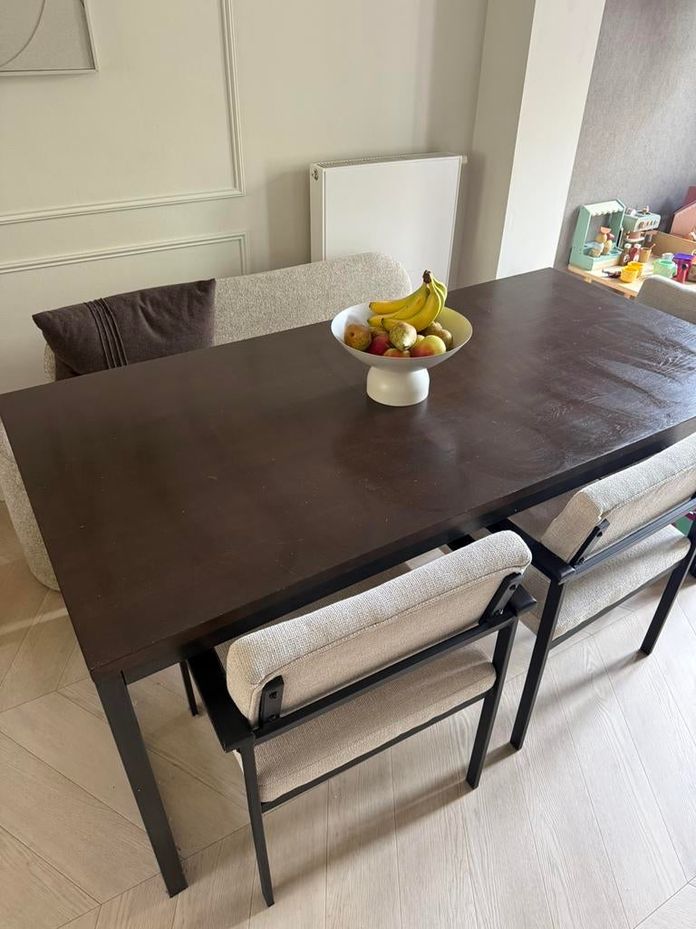 Eettafel hout, stalen U poot, Huis en Inrichting, Tafels | Eettafels, Ophalen, Gebruikt, Eikenhout, 50 tot 100 cm