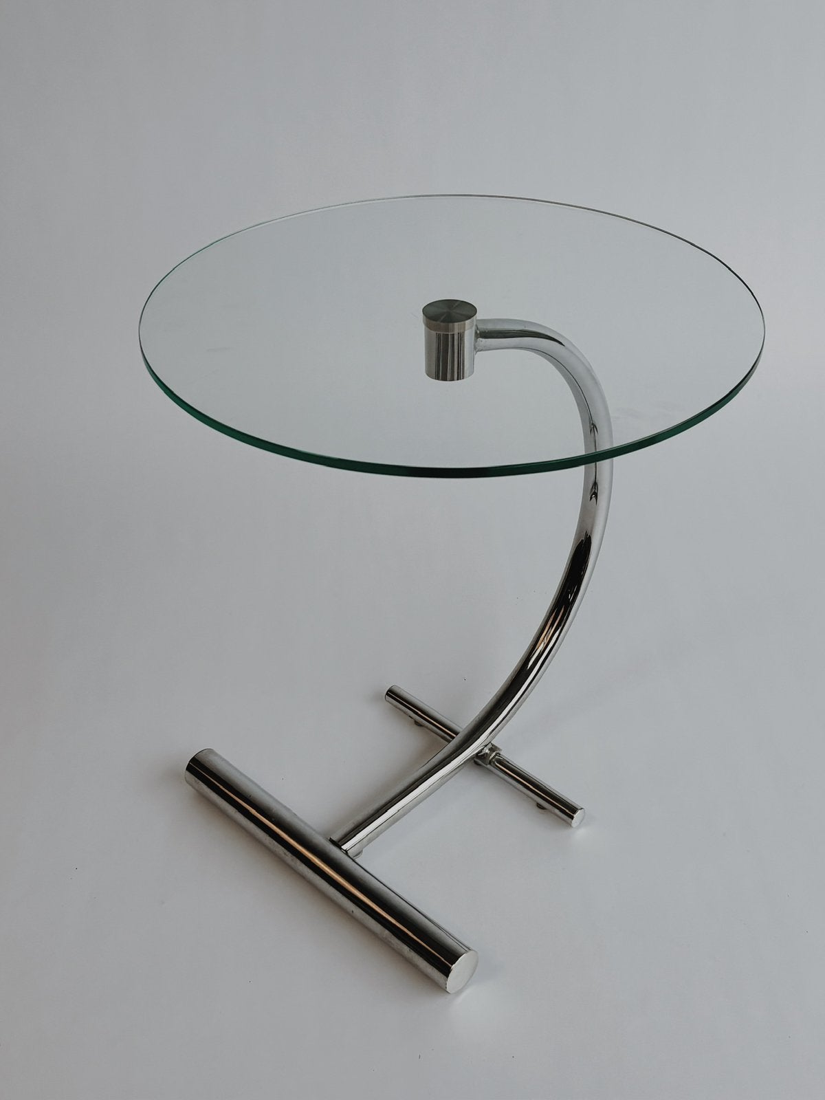 Bauhaus design glazen bijzettafel – chroom & glas, Ophalen, Zo goed als nieuw, Overige materialen