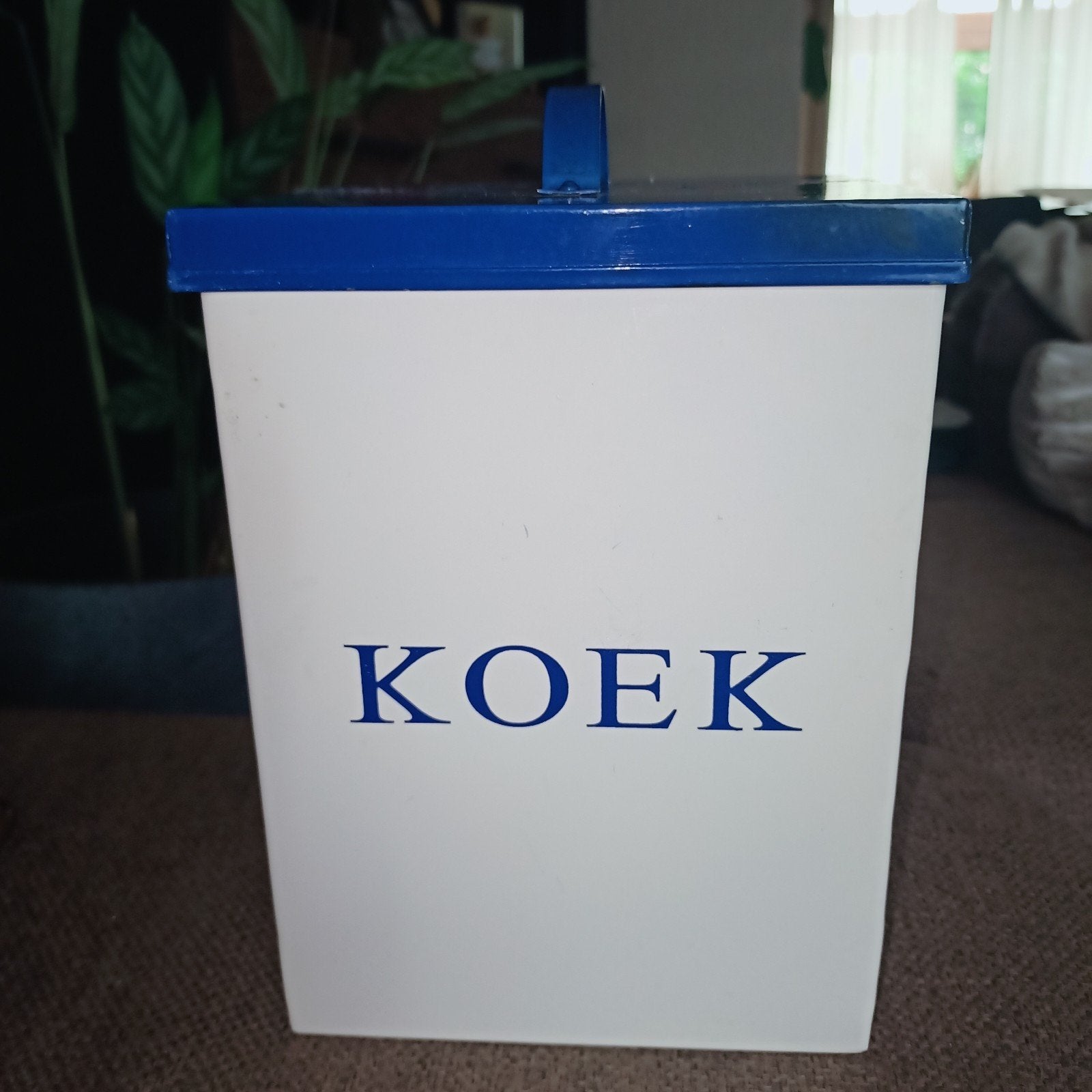 Koektrommel, vintage, creme blauw., Ophalen of Verzenden, Metaal, Wit, Overige merken