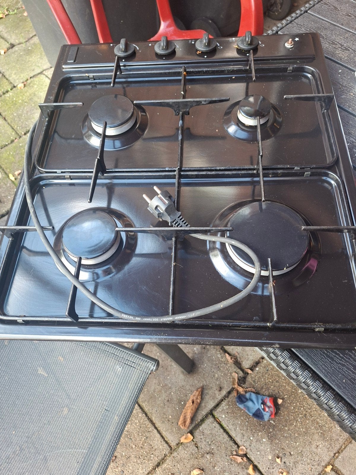 Inbouw gaskookplaat 50x58 cm - Zwart, 4 pitten, Gebruikt, Inbouw, Gas, 4 kookzones
