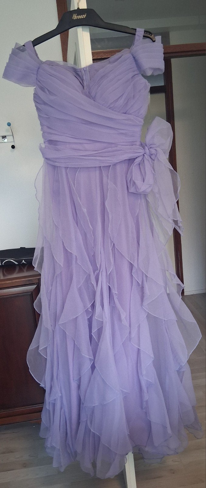 Elegante Galajurk met Ruches, Ophalen, Galajurk, Paars, Maat 36 (S)