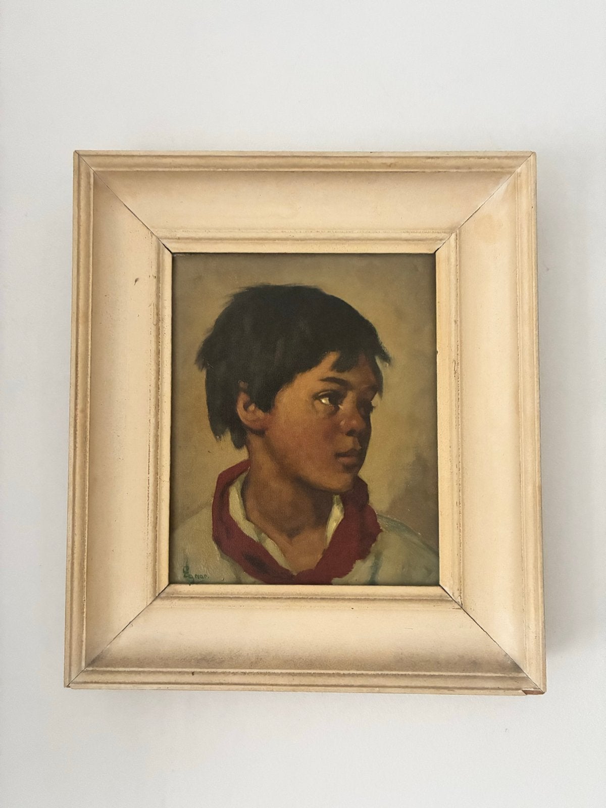 Olieverf Schilderij Portret Jongen - Onbeschadigd, Doek, Portret of Personen, Realistisch, Ophalen of Verzenden