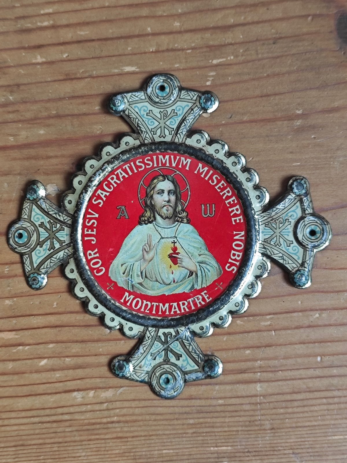 Zeldzaam antiek metalen Jezus Montmartre kruis uit 1900, Ophalen of Verzenden