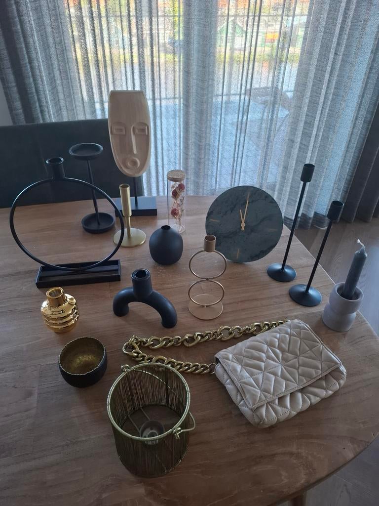 Diverse woonaccessoires: Zara tas, marmeren klok, kandelaars, Meerkleurig, Ophalen of Verzenden, Zo goed als nieuw, Metaal