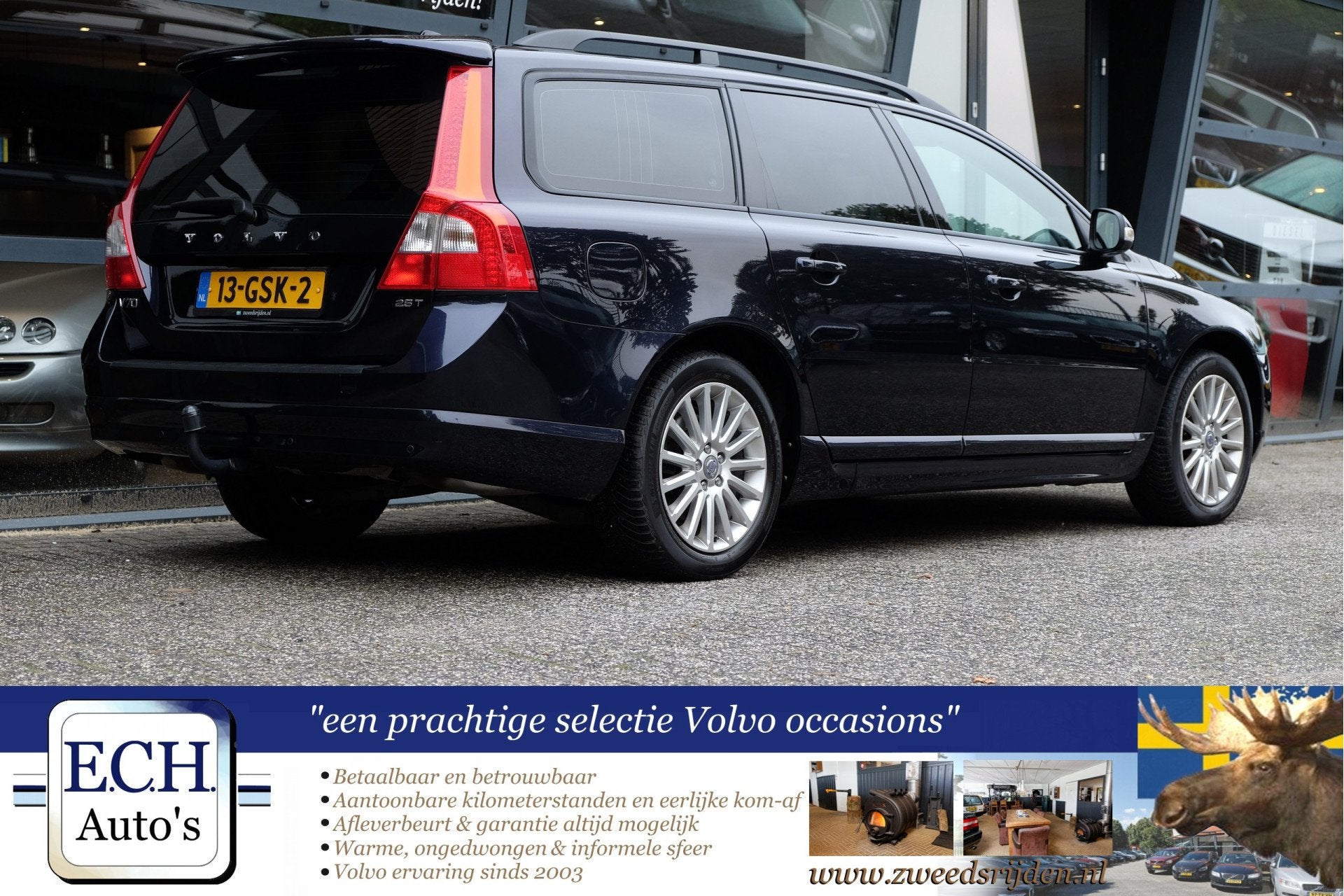 Volvo V70 2.5T 200 pk Aut. Leer, Trekhaak, 17 inch, Navi, Verwarmde buitenspiegels, Met garantie (alle), Blauw, 2521 cc