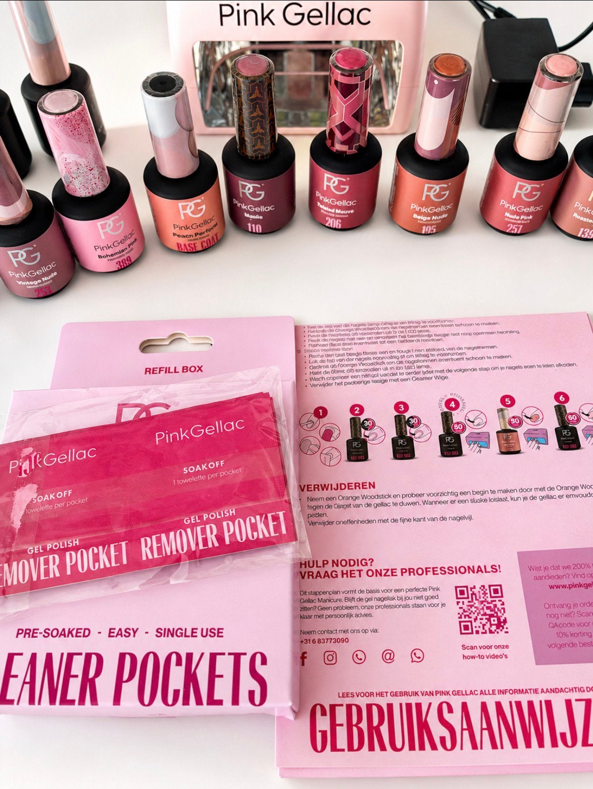 Pink Gellac Compleet: 19 kleuren, lamp, prep en remover, Ophalen of Verzenden, Zo goed als nieuw, Overige typen