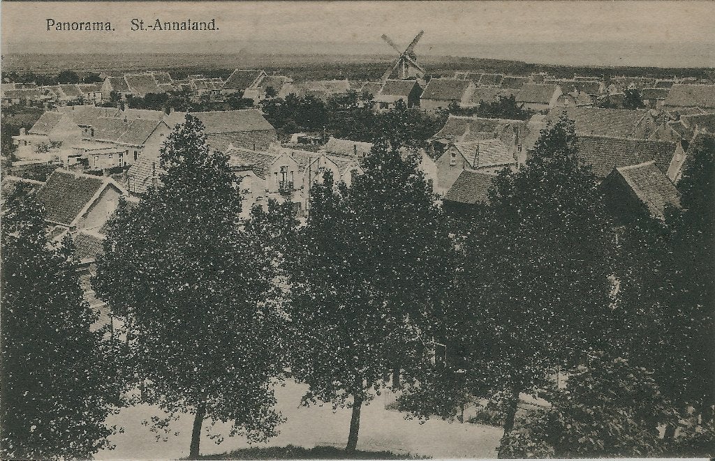 Panorama St. Annaland molen van Kodde ca. 1930, Ophalen of Verzenden, 1920 tot 1940, Ongelopen, Zeeland