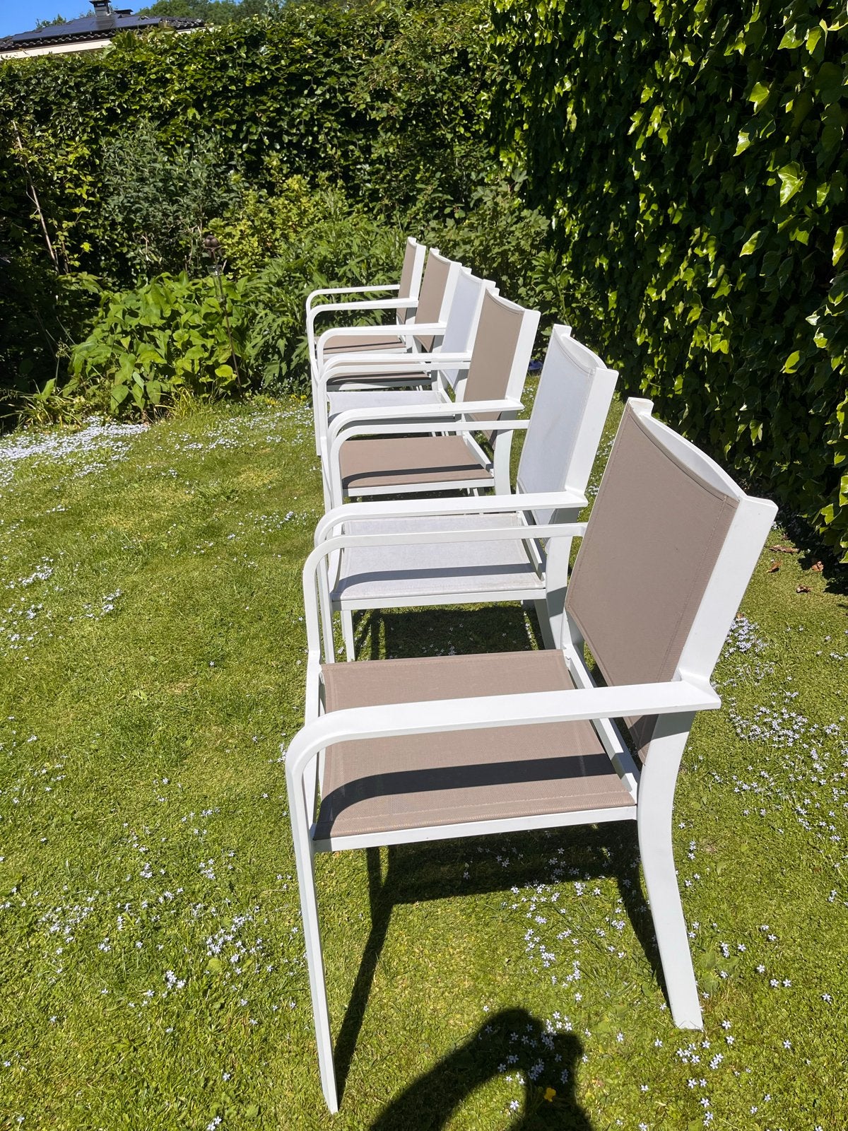 6 Lichtgewicht Aluminium Tuinstoelen - Stapelbaar, Ophalen, Gebruikt, Aluminium, Stapelbaar