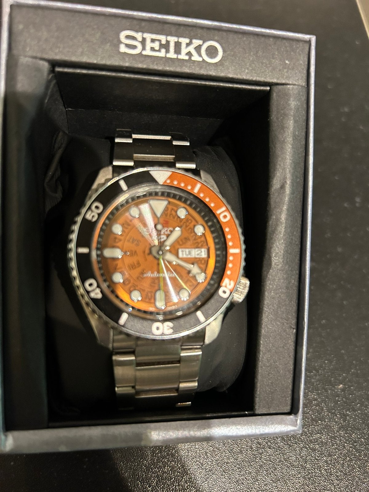 Seiko 5 Sports SRPJ47 Heren Horloge Automaat, Staal, Polshorloge, Ophalen of Verzenden, Zo goed als nieuw