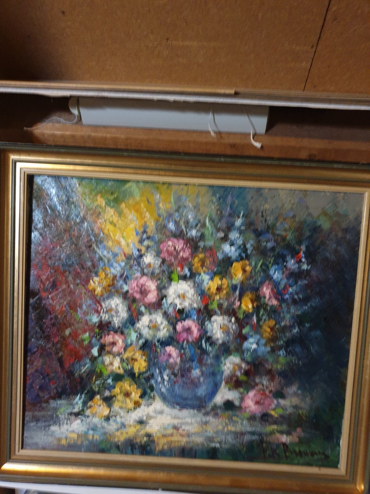 Kleurrijk bloemstilleven, olieverf op doek, gesigneerd, Antiek en Kunst, Doek, Stilleven, Impressionistisch, Ophalen of Verzenden