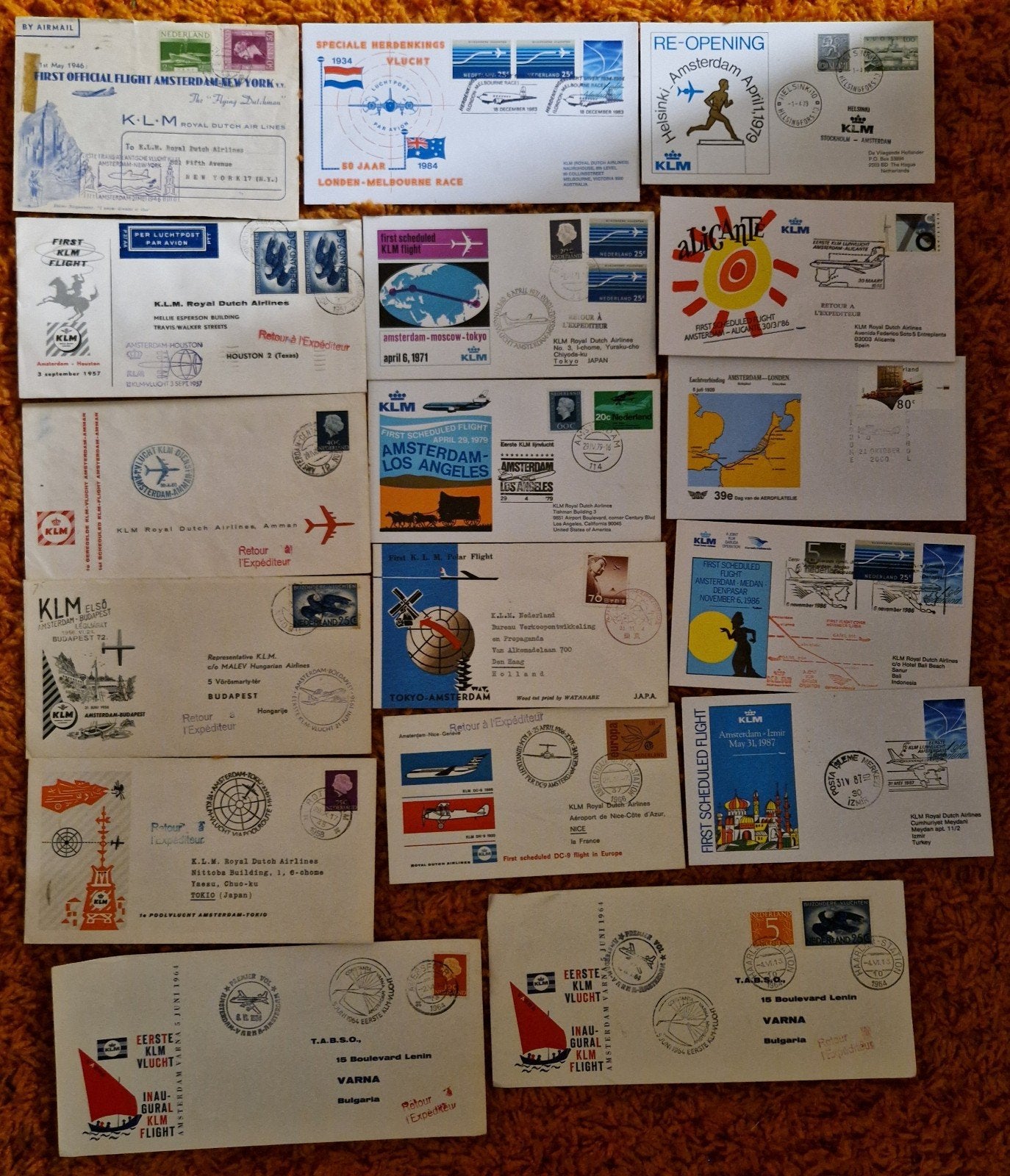 54x luchtpost enveloppen oa eerste vluchten KLM, Ophalen of Verzenden, Onbeschreven, Nederland