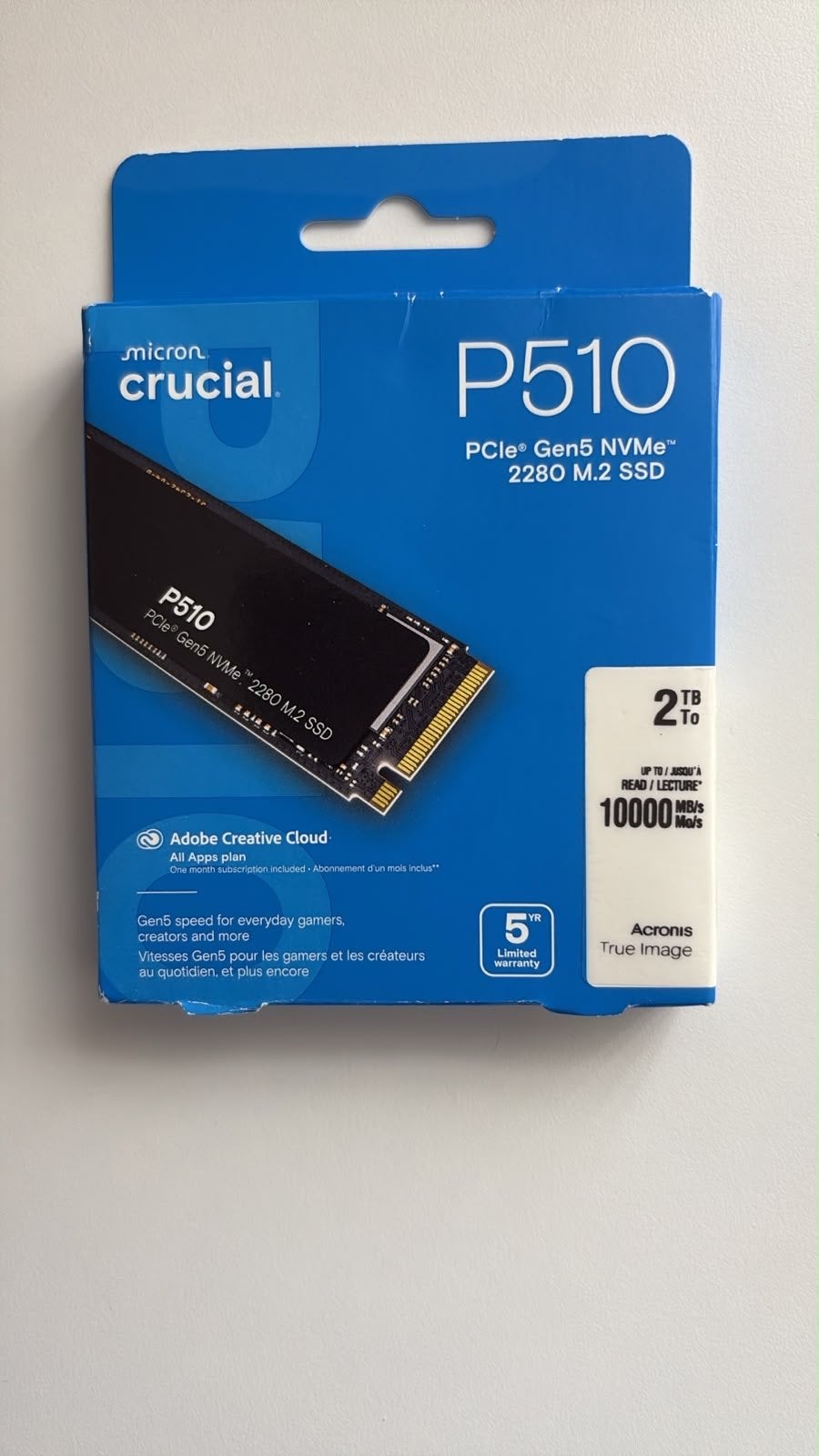 Crucial P510 Gen5 NVMe M.2 SSD 2TB - Nieuw en Verzegeld, Intern, 2TB, Server, SSD