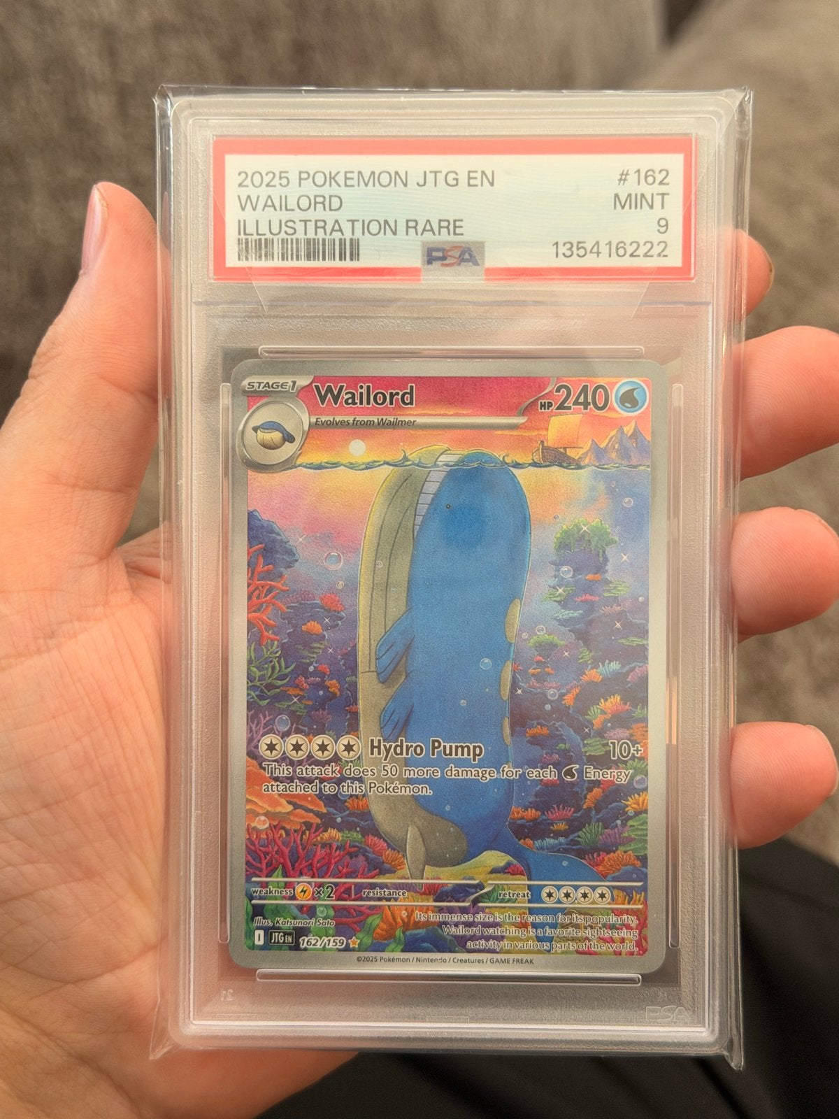 Wailord Illustratie Zeldzaam PSA 9 MINT Pokémon Kaart, Ophalen of Verzenden, Zo goed als nieuw, Losse kaart