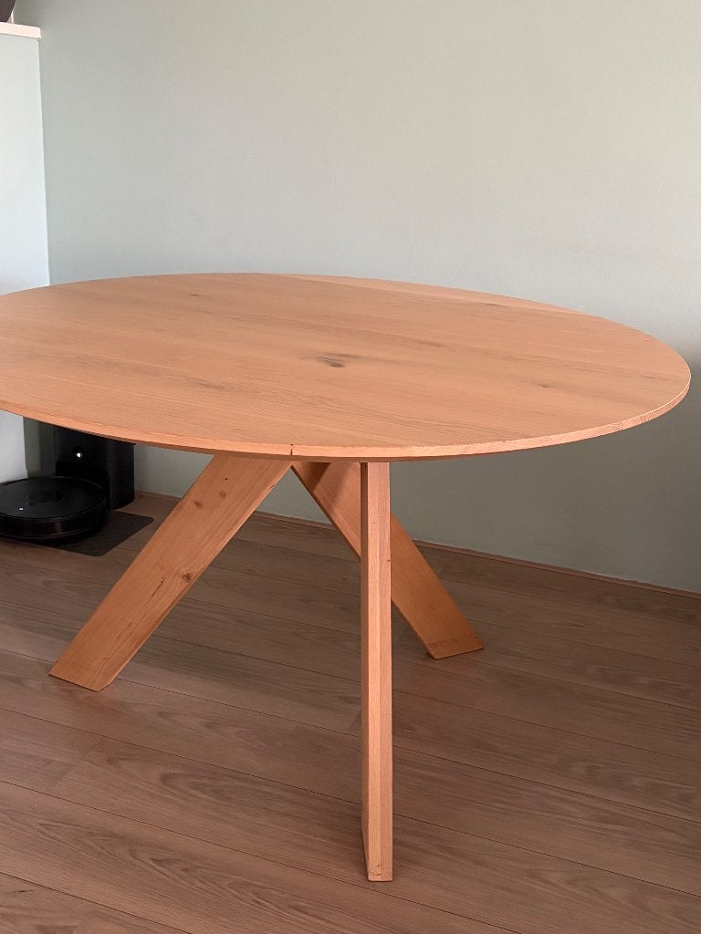 Eiken eettafel rond, Huis en Inrichting, Tafels | Eettafels, Ophalen, Zo goed als nieuw, 100 tot 150 cm, 100 tot 150 cm
