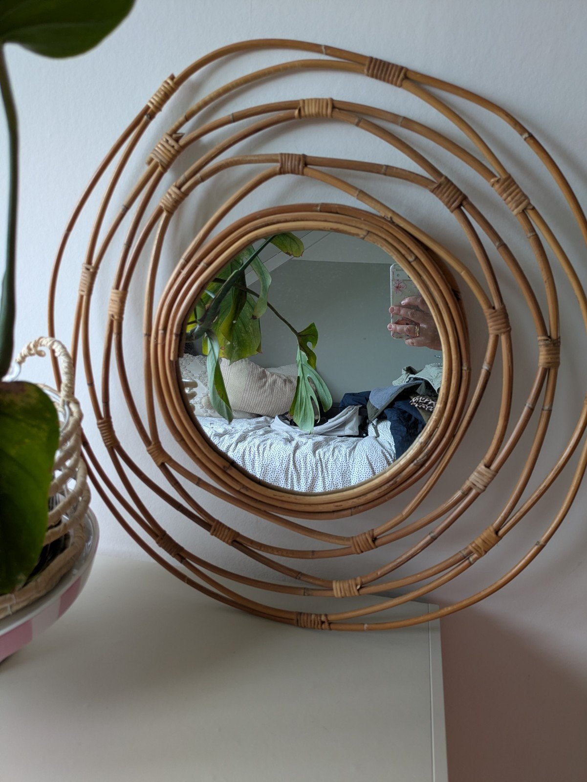 Rotan spiegel - Boheemse stijl Xenos, Huis en Inrichting, Ophalen, Gebruikt, Rond, 50 tot 75 cm