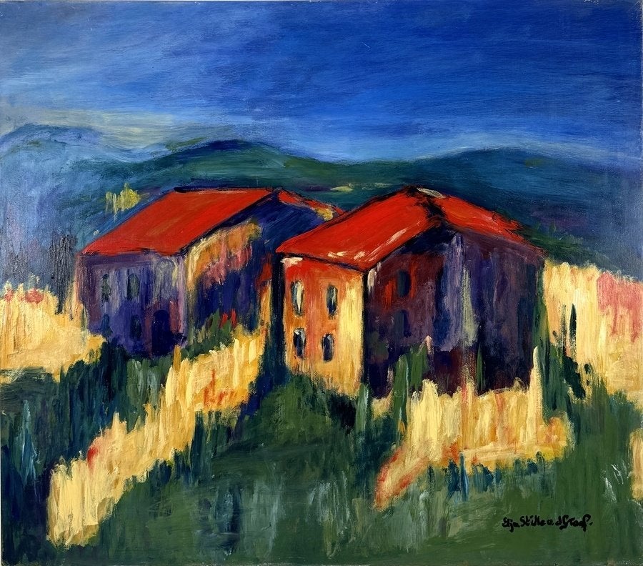 316. Schilderij, Elja van der Graaf–landschap, ca.1970, Ophalen, Ingelijst, Olieverf, Landschap