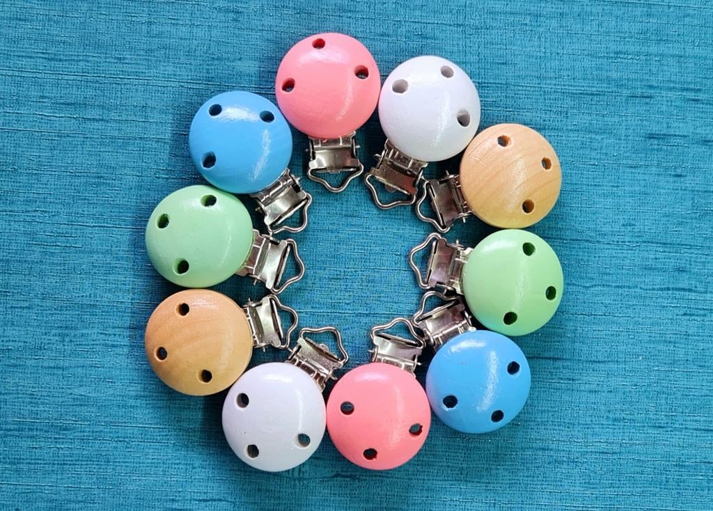 Houten speenclips, diverse kleuren - 10 voor € 9,-, Verzenden, Nieuw, Breien of Haken, Overige typen