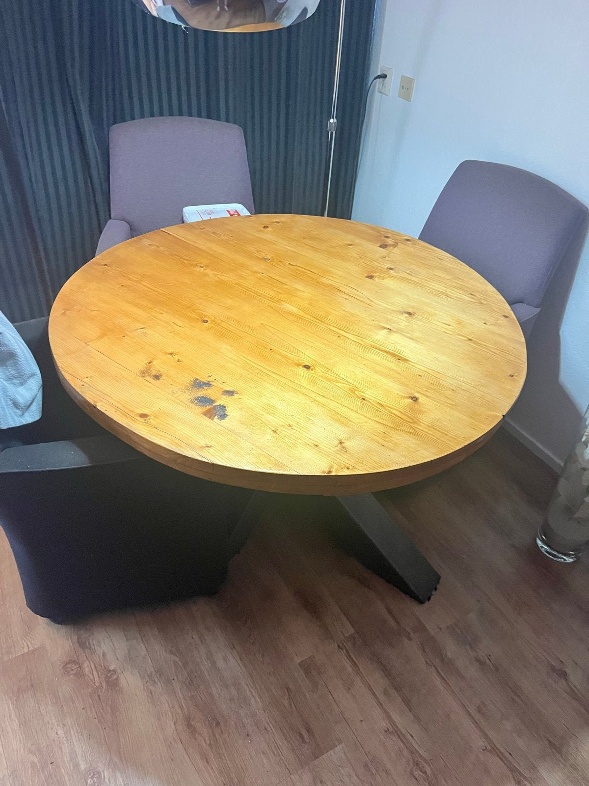 Ronde eettafel met houten blad en 4 kuipstoelen, Huis en Inrichting, Tafels | Eettafels, Ophalen, Gebruikt, 100 tot 150 cm, Rond