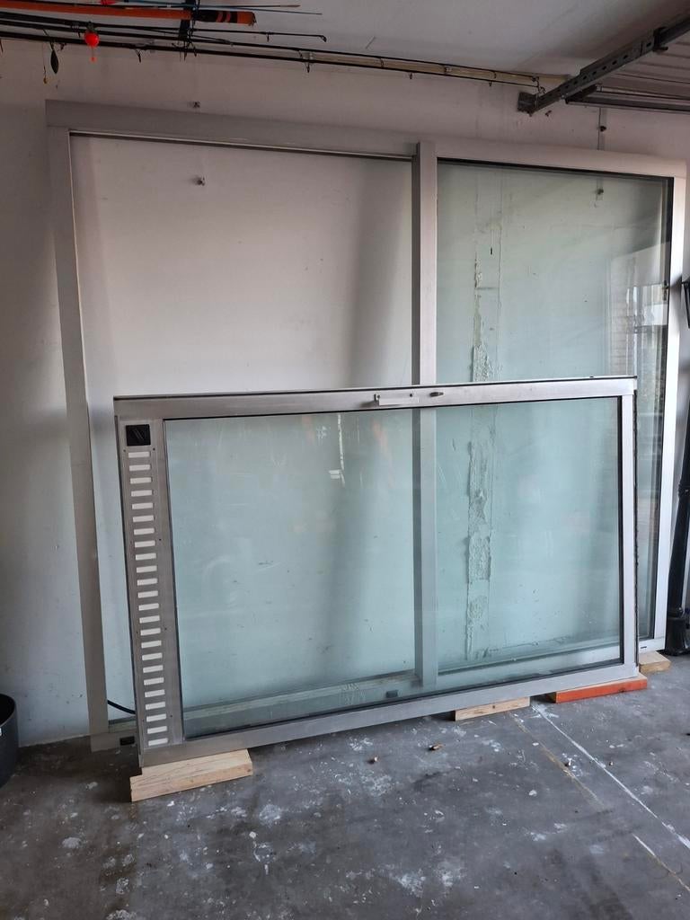 Aluminium schuifpui met dubbelglas, Ophalen, Gebruikt, Dubbelglas, 160 cm of meer