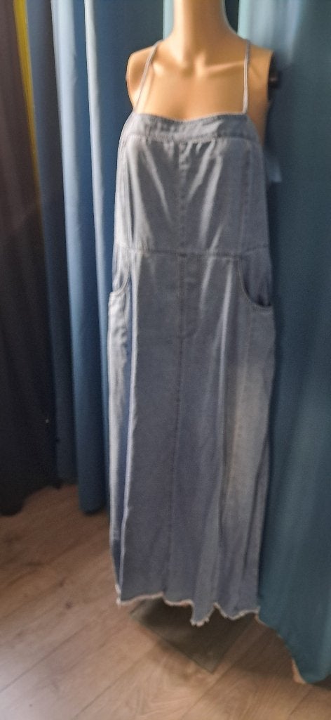 Lange spijkerjurk met rits en zakken, Kleding | Dames, Verzenden, Nieuw, Blauw, Jurk