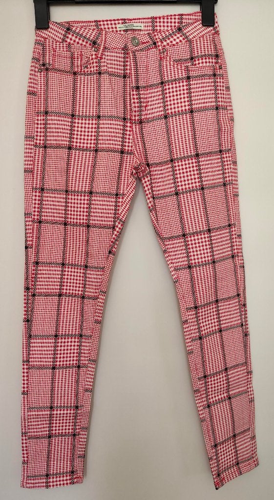 LEUKE rood geruite stretch skinny mt. 38, Maat 38/40 (M), Nieuw, Ophalen of Verzenden, Lang