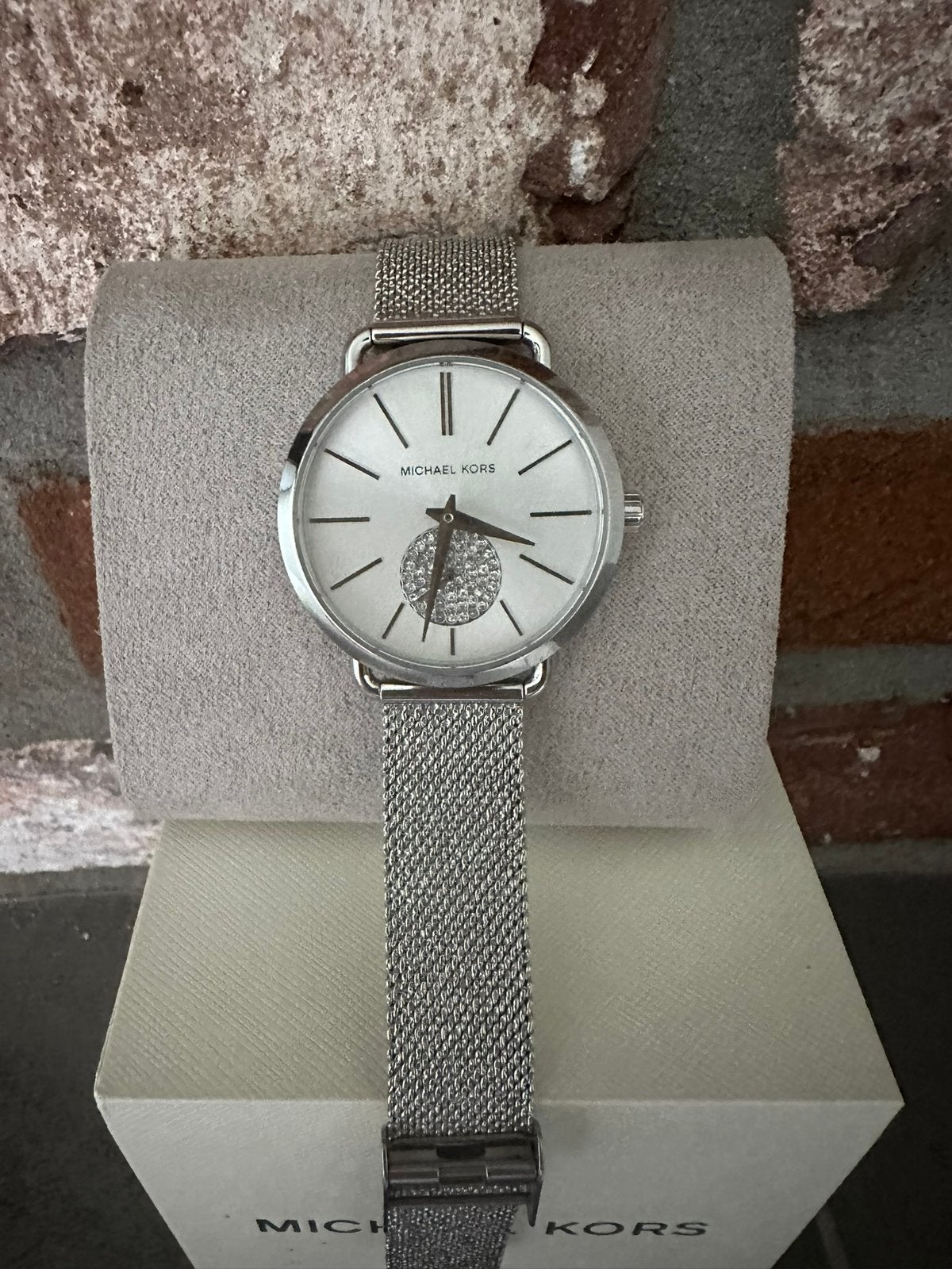 Nieuwstaat Michael Kors horloge Portia zilverkleurig, Overige merken, Staal, Staal, Ophalen of Verzenden