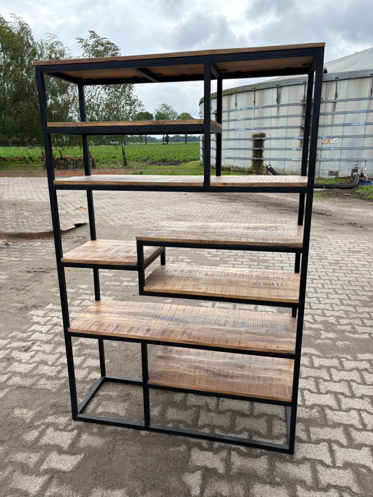 Industriële Vakkenkast Roomdivider Mangohout | Nieuw | €350, Ophalen, Nieuw, 50 tot 100 cm, Metaal