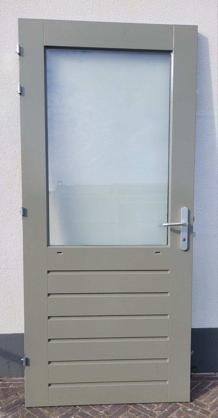 Hardhouten buitendeur/achterdeur inclusief kozijn zijlicht, Doe-het-zelf en Verbouw, Ophalen, Buitendeur, Gebruikt, Glas