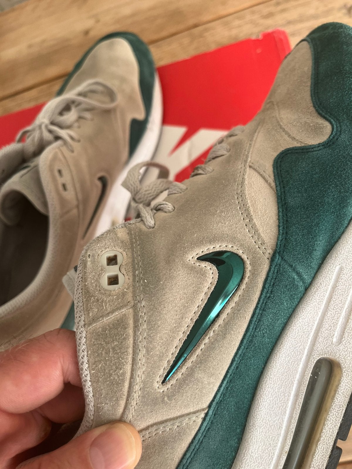 Nike Air Max 1 Premium SC Jewel Atomic Teal maat 46 gedragen, Overige kleuren, Ophalen of Verzenden, Sneakers of Gympen, Gedragen