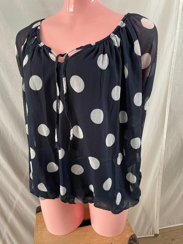 Donkerblauwe blouse met witte stippen Pescara maat M, Maat 38/40 (M), Blauw, Pescara, Ophalen of Verzenden