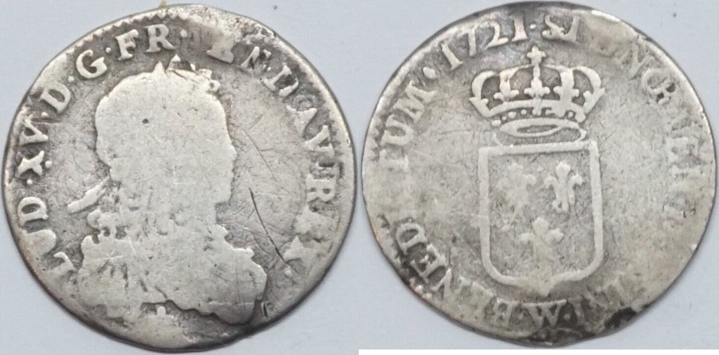 Frankrijk zesde ecu de France 1721 Rijsel Lodewijk XV, Ophalen of Verzenden, Frankrijk, Losse munt, Zilver