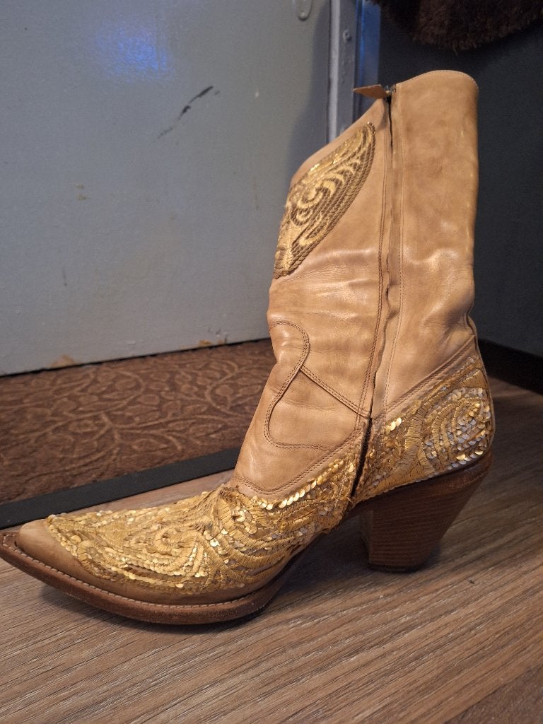 Exclusieve goud/bruine Vero Cuoio glitter laarzen, maat 40, Kleding | Dames, Schoenen, Hoge laarzen, Bruin, Vero Moda, Ophalen of Verzenden