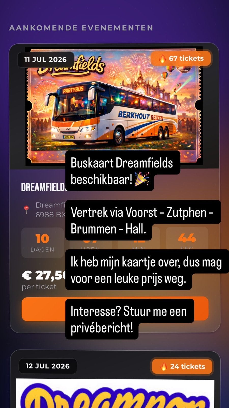 Bus ticket Dreamfields vanaf Zutphen en omsteek, Eén persoon