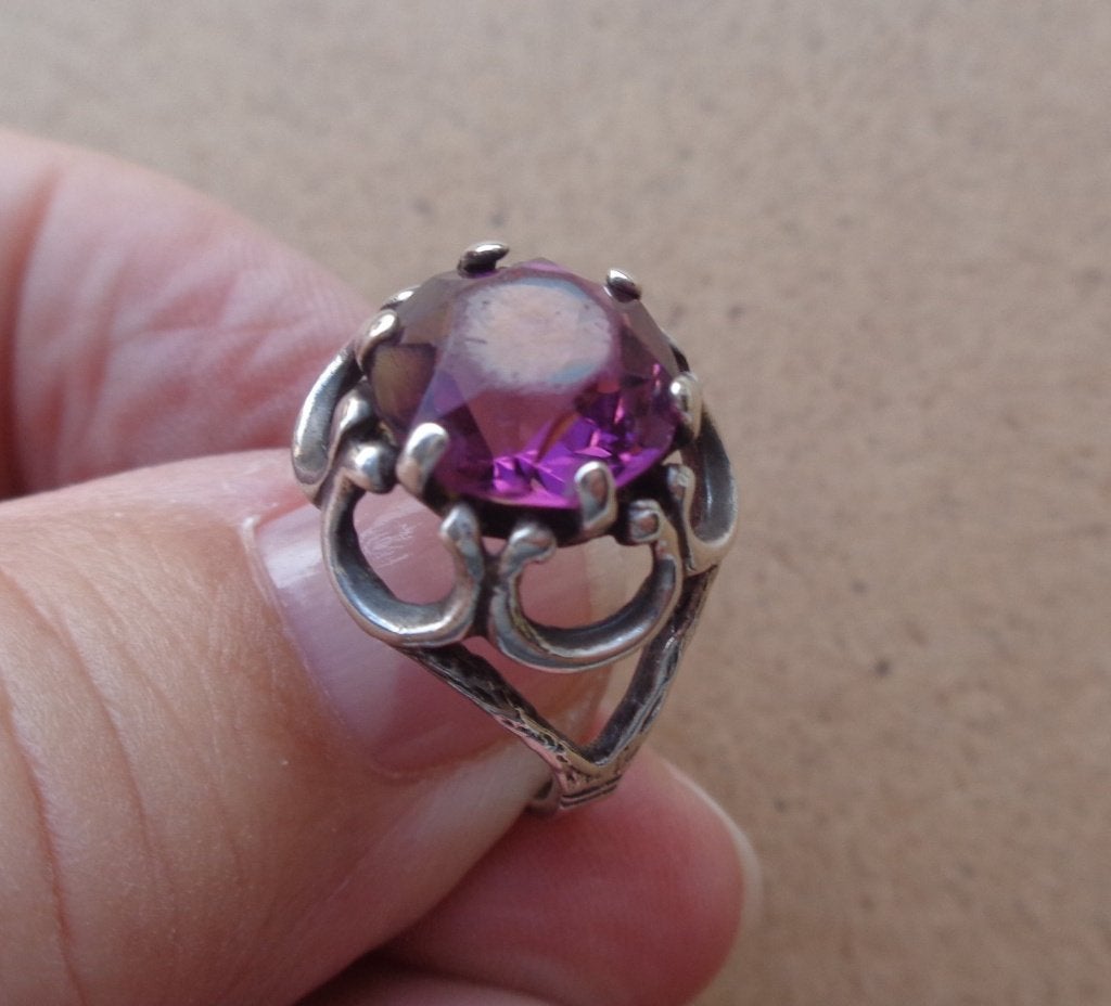 zilveren ring met roze geslepen steen [263], Verzenden, Zilver, Ring