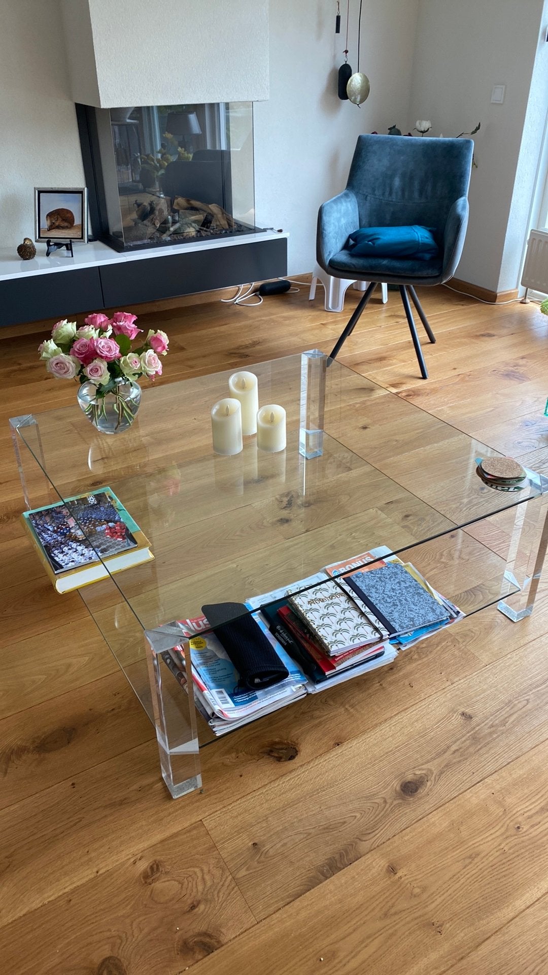 Glazen salontafel, Huis en Inrichting, Tafels | Salontafels, Ophalen, 50 tot 100 cm, Vierkant, 50 tot 100 cm
