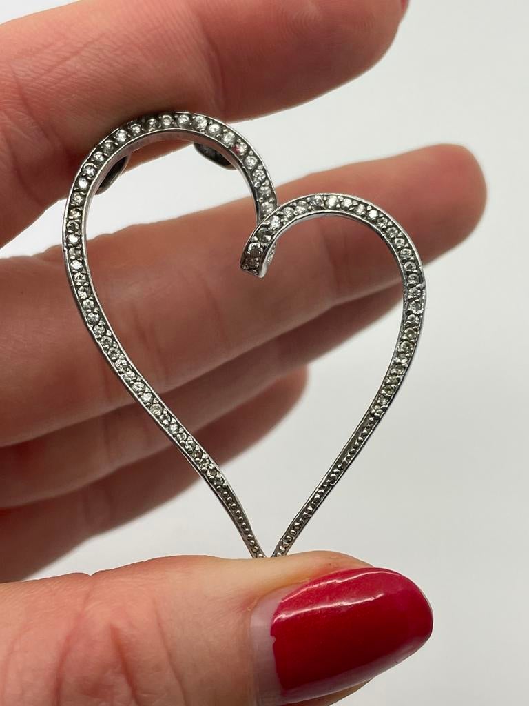 D320 Prachtige zilveren hanger open hart met strass, Sieraden, Tassen en Uiterlijk, Kettinghangers, Zilver, Zilver, Hart, Met strass