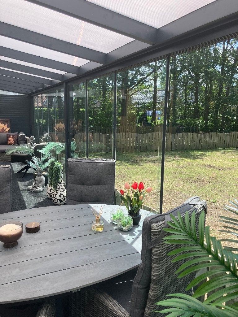 Glazen schuifdeuren veranda voor 2x5meter zo goed als nieuw, Ophalen, Zo goed als nieuw, Veranda