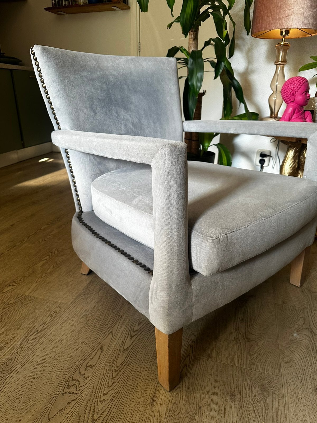 Richmond fauteuil blauw velours, Ophalen, 75 tot 100 cm, Zo goed als nieuw, Stof