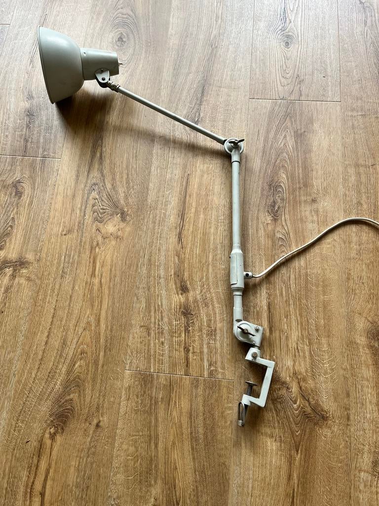 Vintage Duitse industriële klemlamp - grijs, Antiek en Kunst, Antiek | Lampen, Ophalen