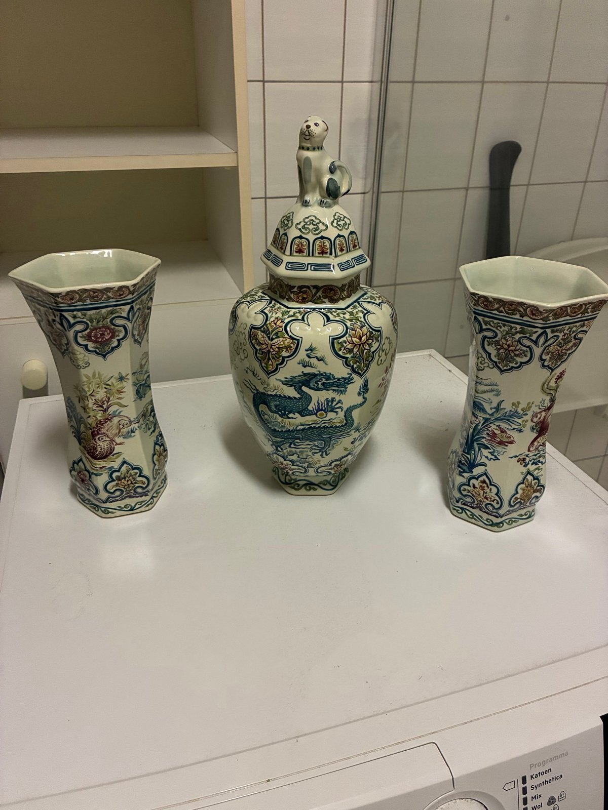 Decoratieve Chinese vazen set met draak en hond, Ophalen