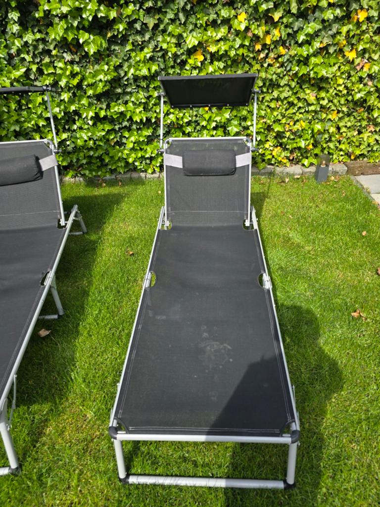 Ligbedden met zonnedak en kussentje, Tuin en Terras, Ophalen of Verzenden, Aluminium