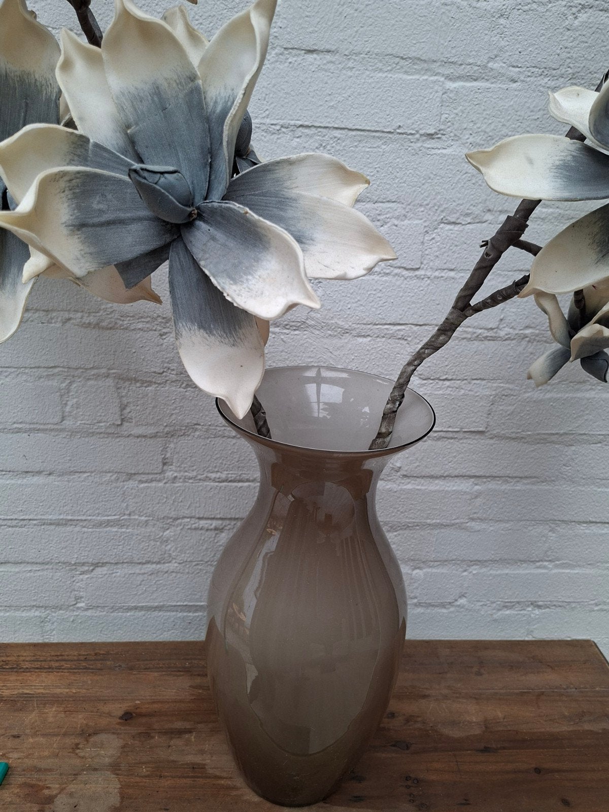 Mooie glazen vaas, bruin/grijs getint, Ophalen, Gebruikt, Bruin, Glas