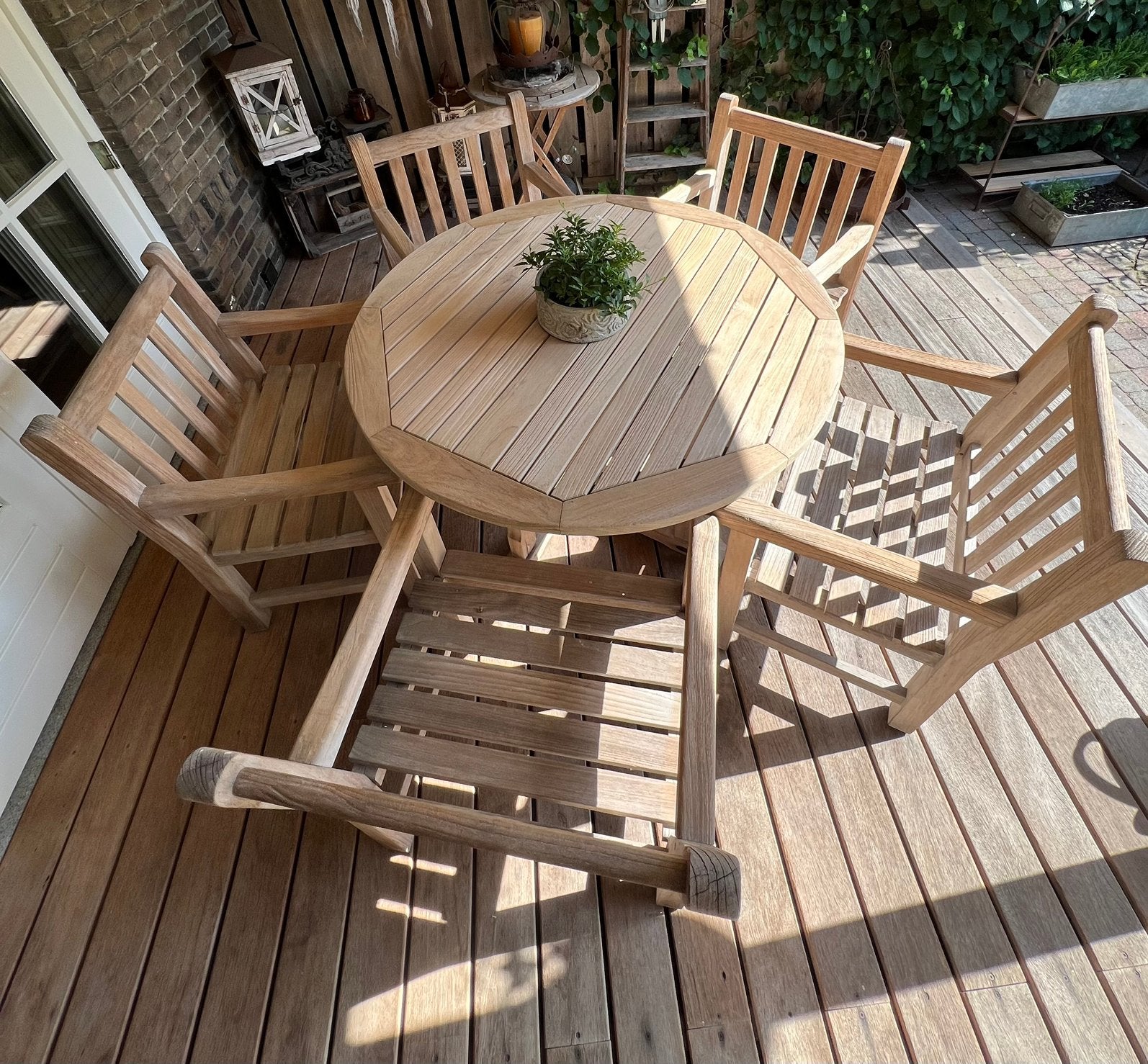 Prachtige teakhouten tuinset set van Queen’s Teak., Ophalen, 5 zitplaatsen, Gebruikt, Teakhout