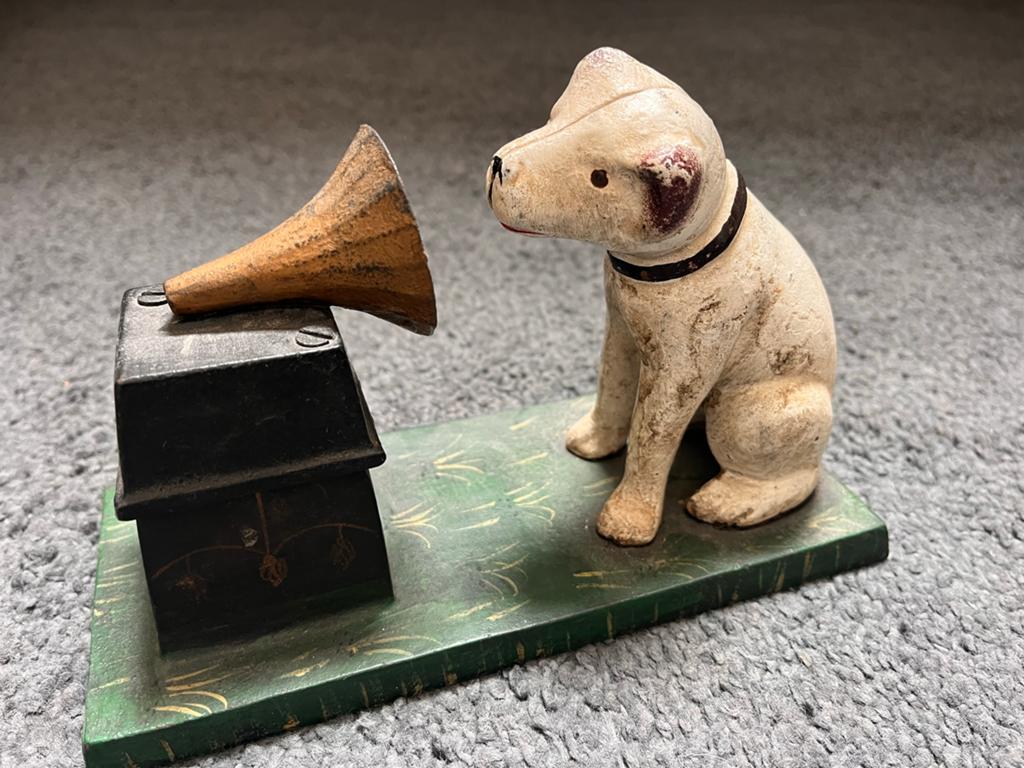 Vintage HMV Nipper hond met grammofoon beeldje, Ophalen of Verzenden