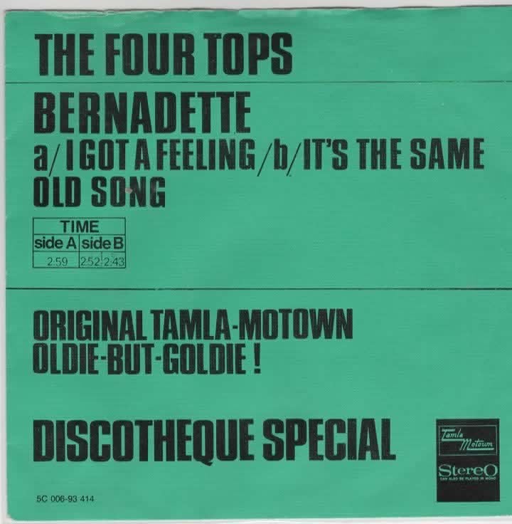 The Four Tops- Bernadette Maxisingel!!!/EP, Cd's en Dvd's, Beschermende buitenhoes, Verzenden, 7 inch, EP