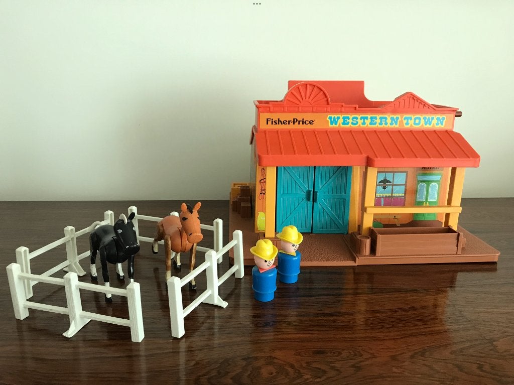 Fisher price Western town met paarden en cowboys retro, Kinderen en Baby's, Ophalen of Verzenden, Gebruikt, Speelset