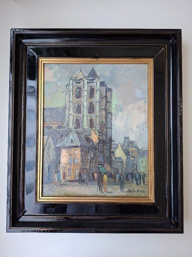 Schilderij aangeboden van Jan Beaufort., Ophalen of Verzenden, Stads- / dorpsgezicht