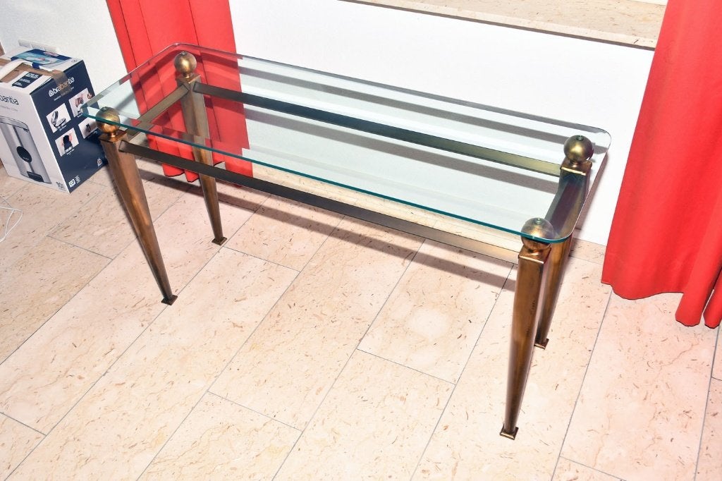 exclusieve sidetable bronskleurig metaal + glas 120x70x40cm, Ophalen, 100 tot 150 cm, Klassiek, Zo goed als nieuw