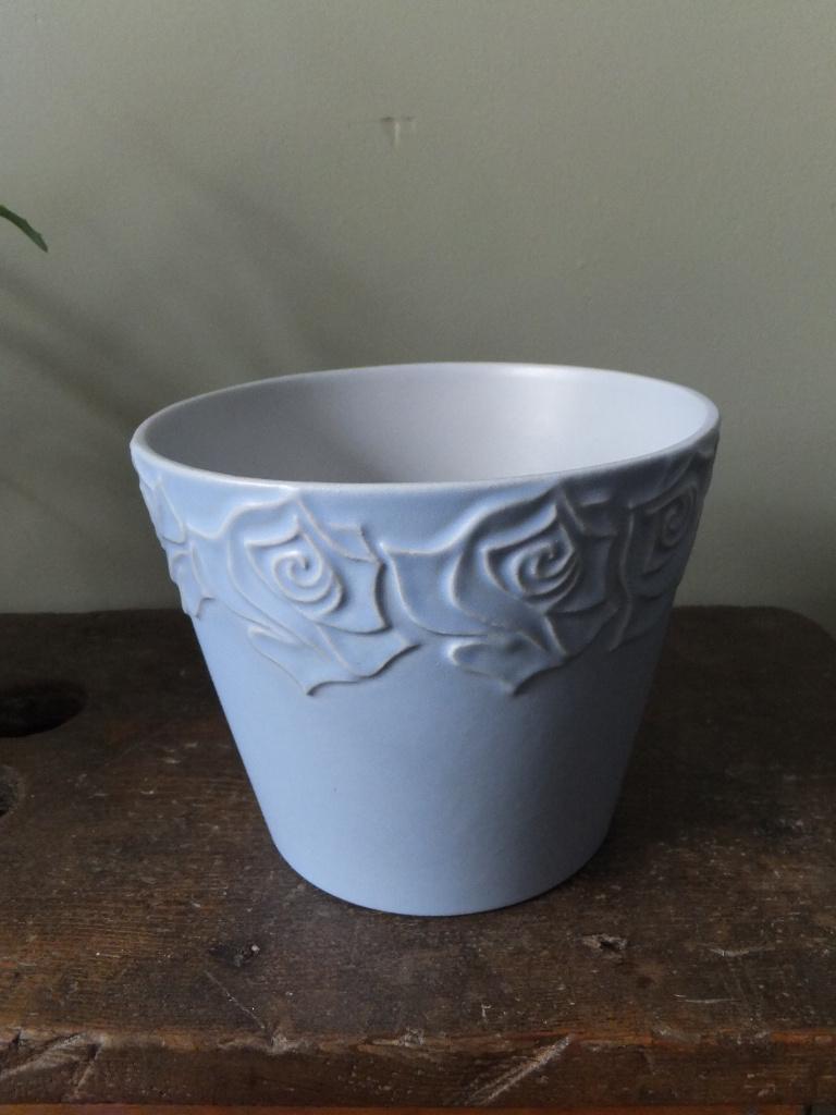 gratis verzenden vintage lichtblauwe bloempot roos W Germany, Verzenden, Rond, Nieuw, Aardewerk